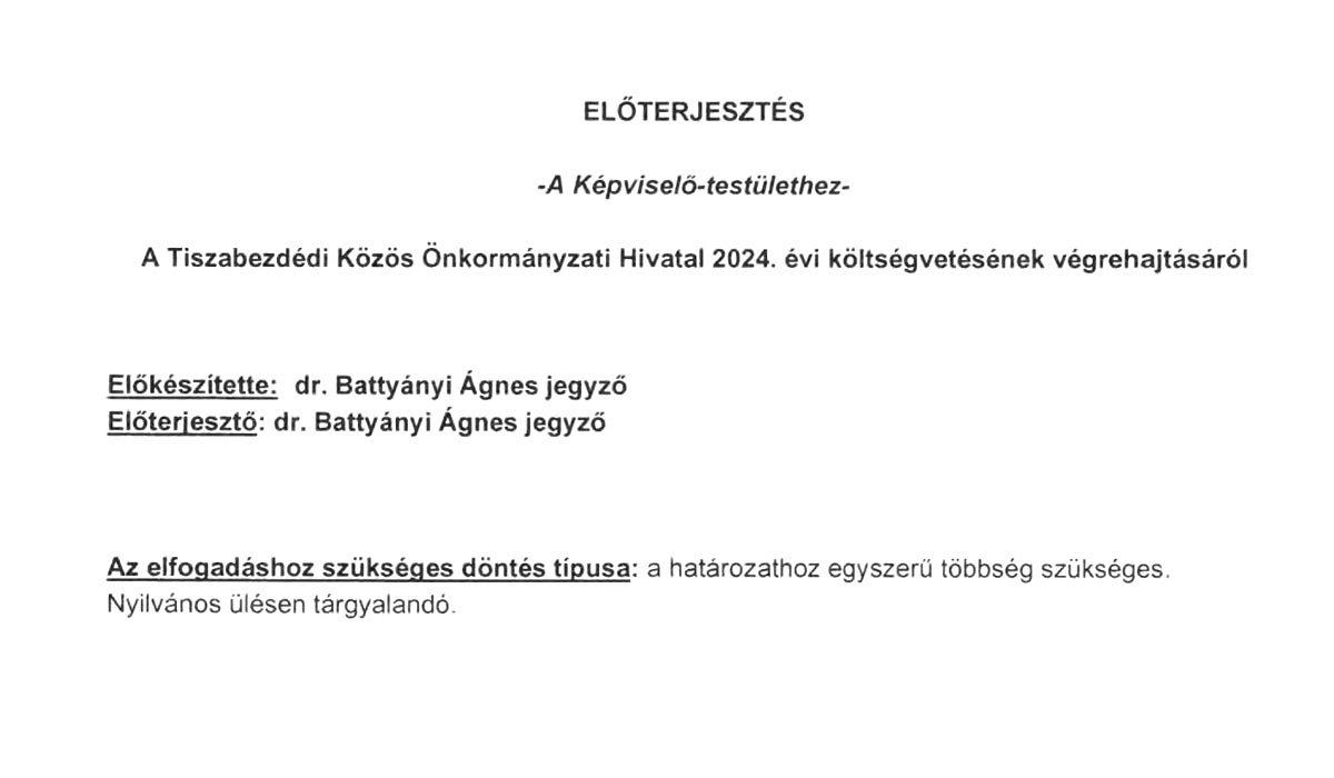 Read more about the article 2025.05.27-i Képviselő-testületi ülés – Előterjszetés, költségvetés
