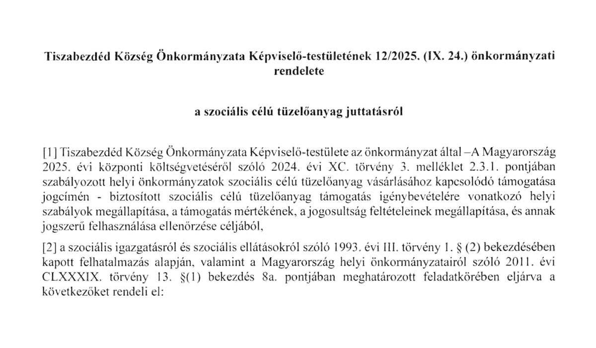 Read more about the article 2025.09.23-i Képviselő-testületi ülés – Szociális tüzelő rendelet