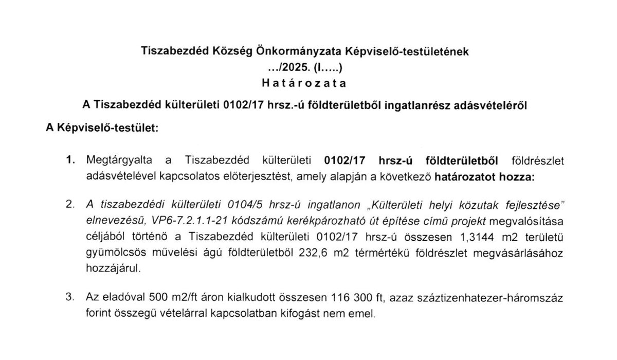 Read more about the article 2025.01.30-i Képviselő-testületi ülés – Ingatlanrész adásvételéről