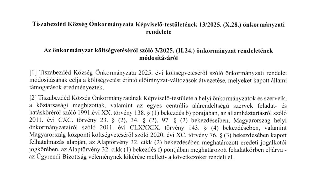 Read more about the article 2025.10.28-i Képviselő-testületi ülés – Önkormányzati Rendelet