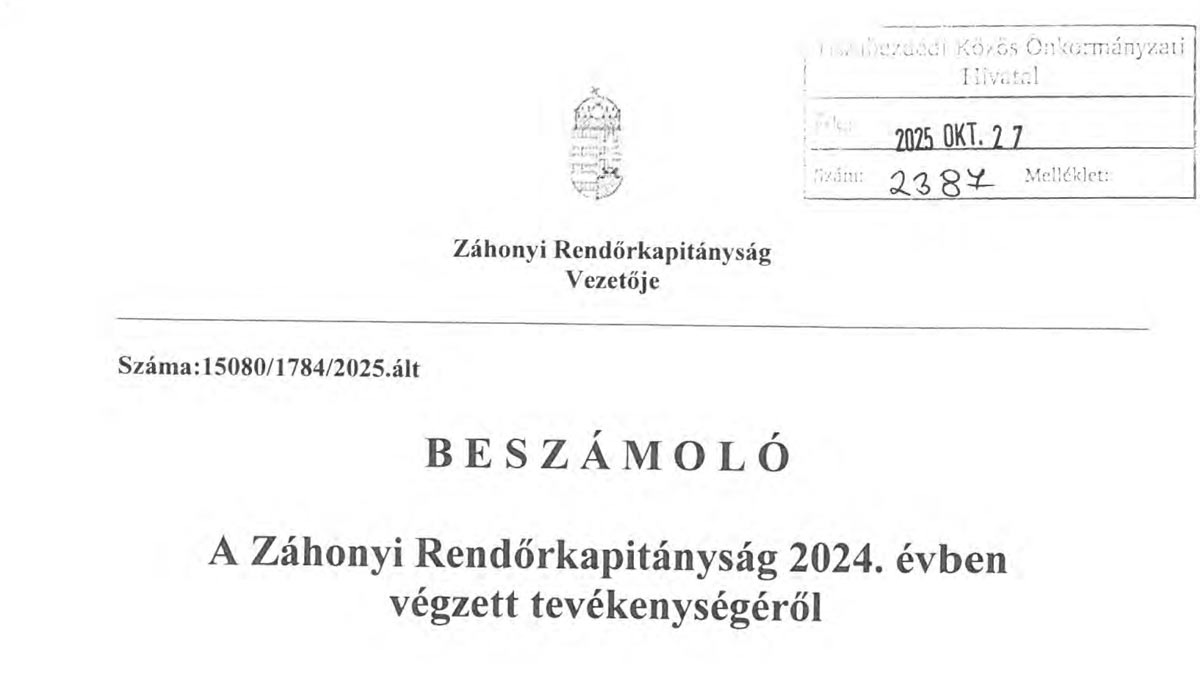 Read more about the article 2025.10.28-i Képviselő-testületi ülés – Rendőrkapitánysági beszámoló