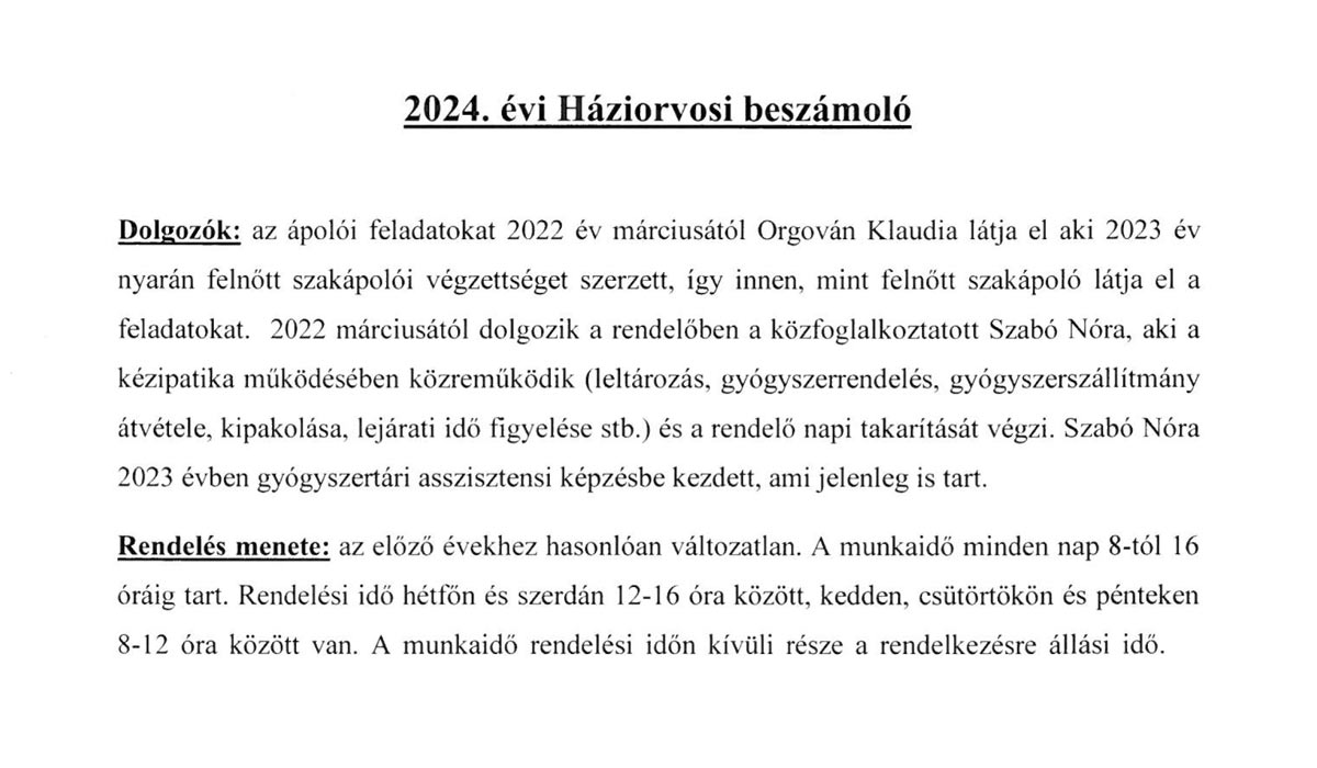 Read more about the article 2025.05.27-i Képviselő-testületi ülés – A háziorvosi tevékenységről
