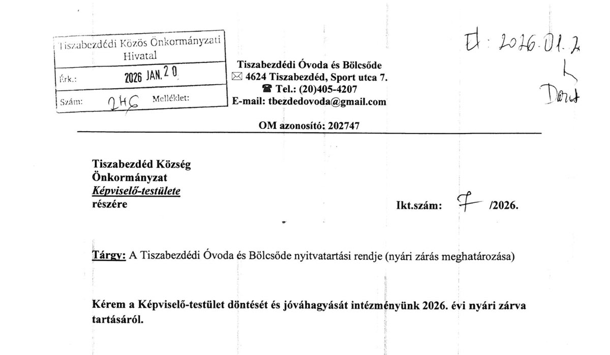 Read more about the article Képviselő-testületi ülés 2026.01.29. – 2. ELŐTERJESZTÉS