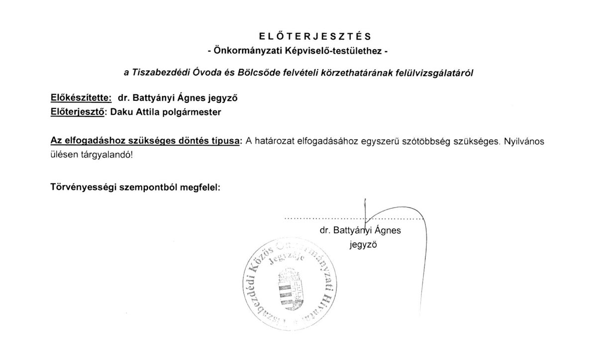 Read more about the article Képviselő-testületi nyilvános ülés 2026.03.10. – 2. ELŐTERJESZTÉS – Óvodai körzethatár