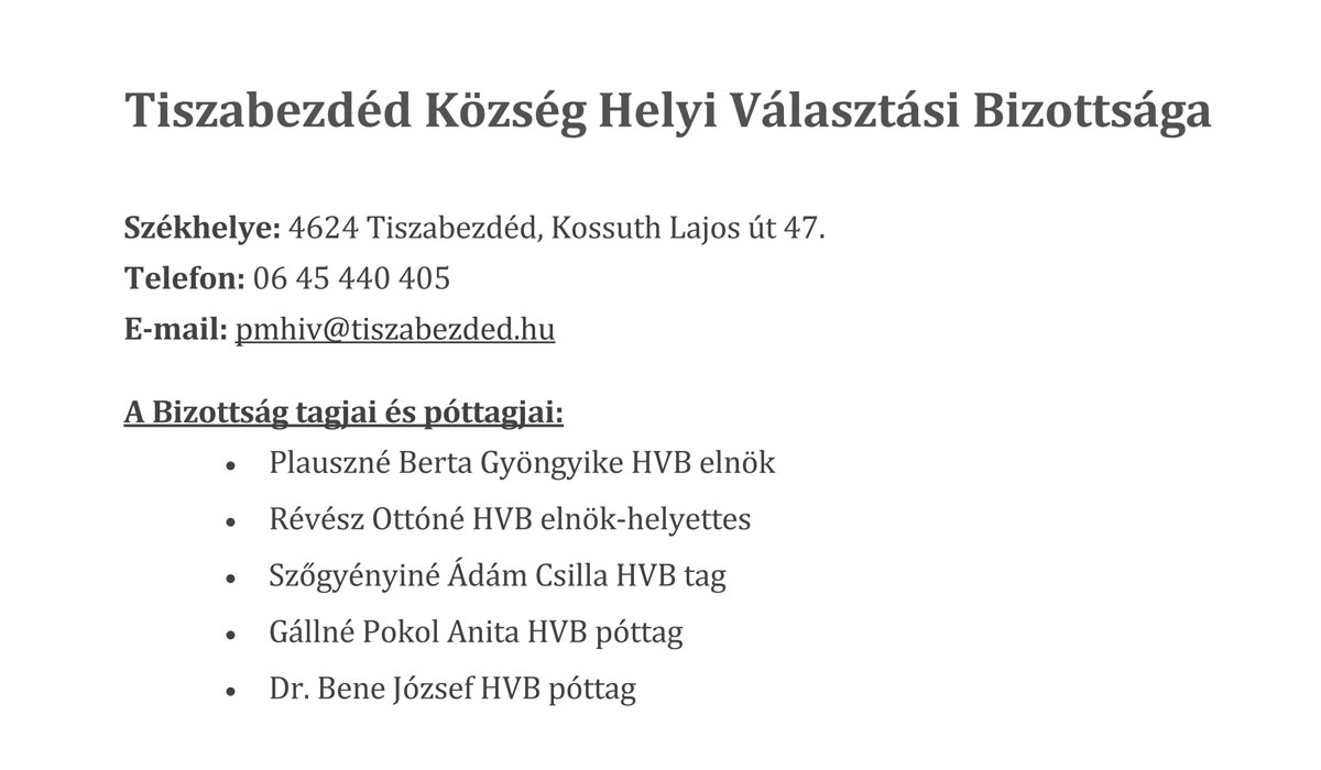 Read more about the article Tiszabezdéd Község Helyi Választási Bizottsága