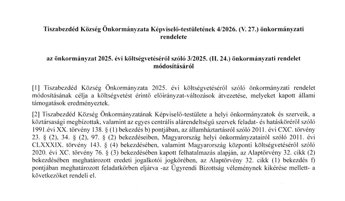 Read more about the article Képviselő-testületi zárt ülés 2026.05.26. – Önkormányzati rendelet