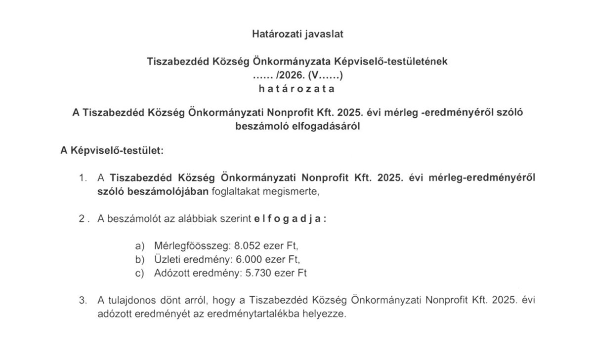 Read more about the article Képviselő-testületi zárt ülés 2026.05.26. – Határozati javaslat
