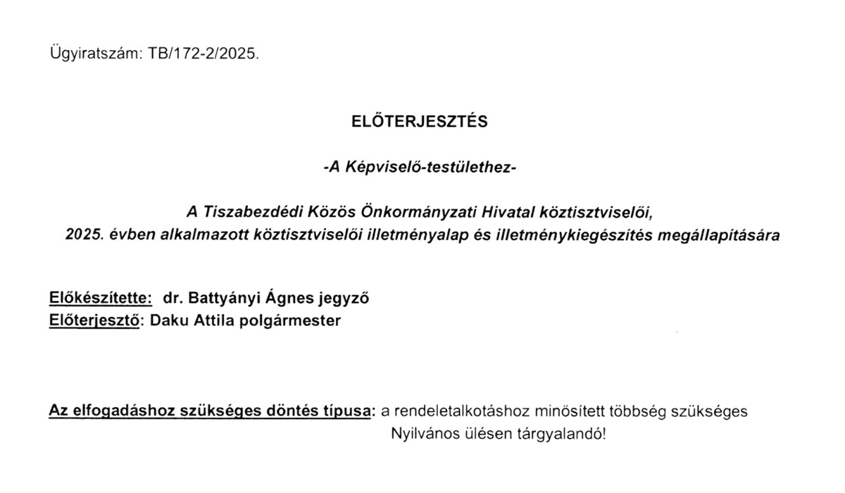 Read more about the article 2025.01.30-i Képviselő-testületi ülés – Előterjesztés, illetményalap