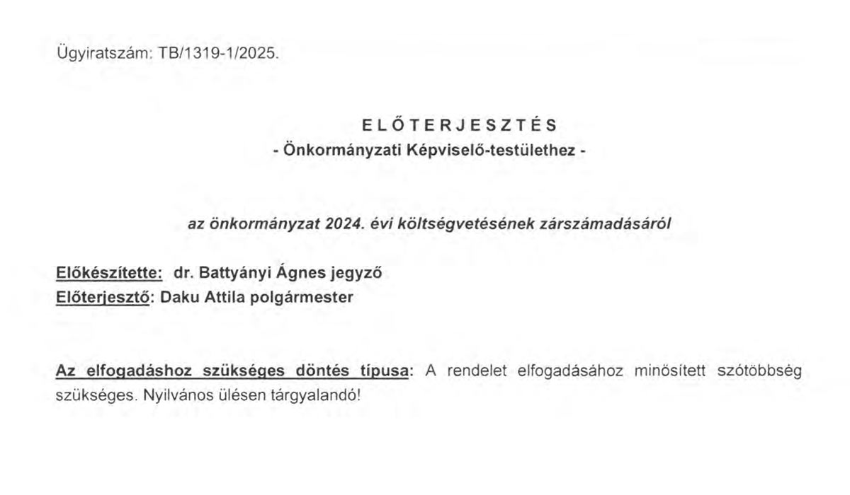 You are currently viewing 2025.05.27-i Képviselő-testületi ülés – Előterjesztés zárszámadás