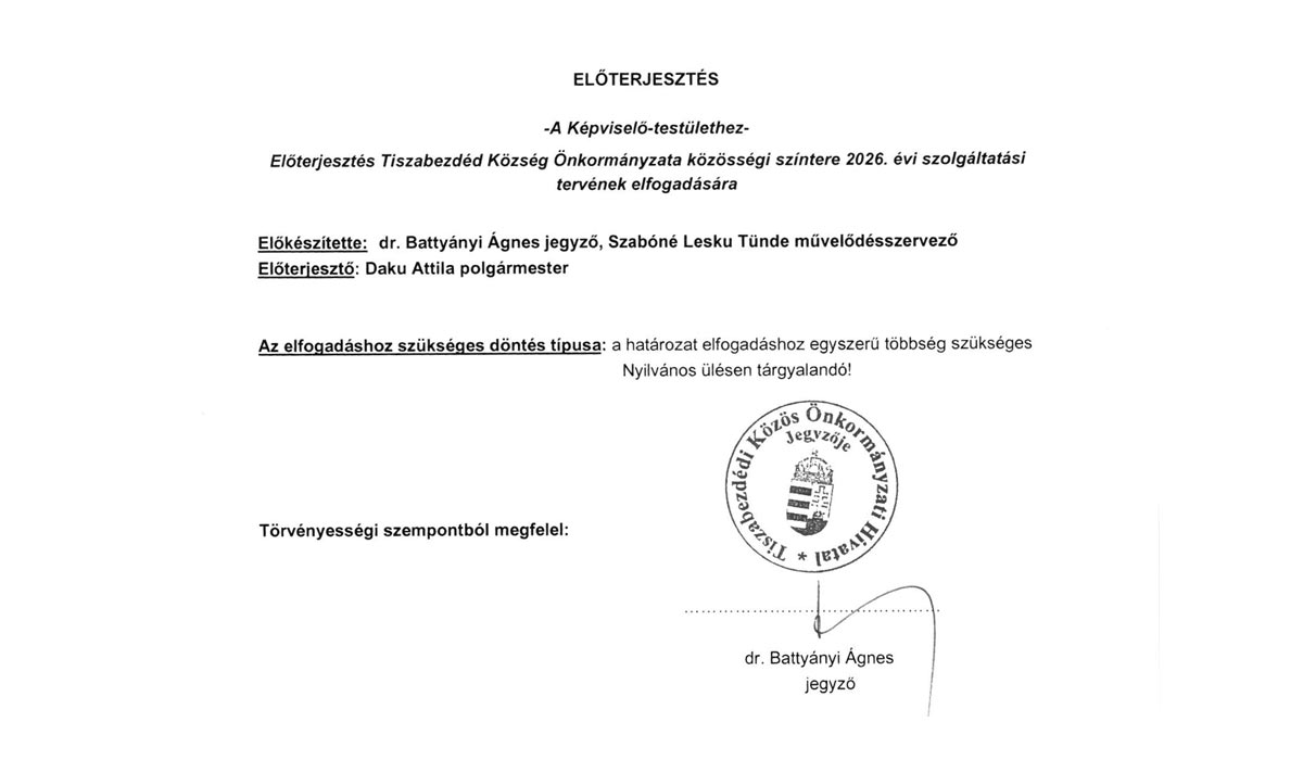 Read more about the article Képviselő-testületi ülés 2026.01.29. – 7. ELŐTERJESZTÉS