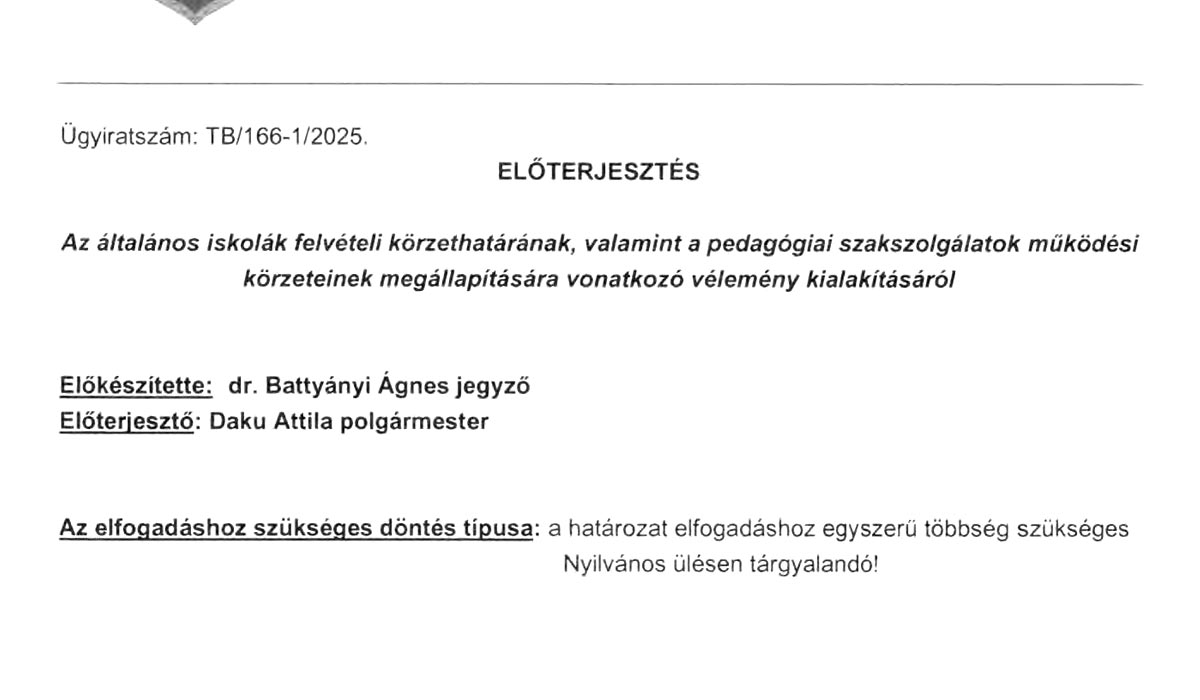 Read more about the article 2025.01.30-i Képviselő-testületi ülés – Iskola körzethatára