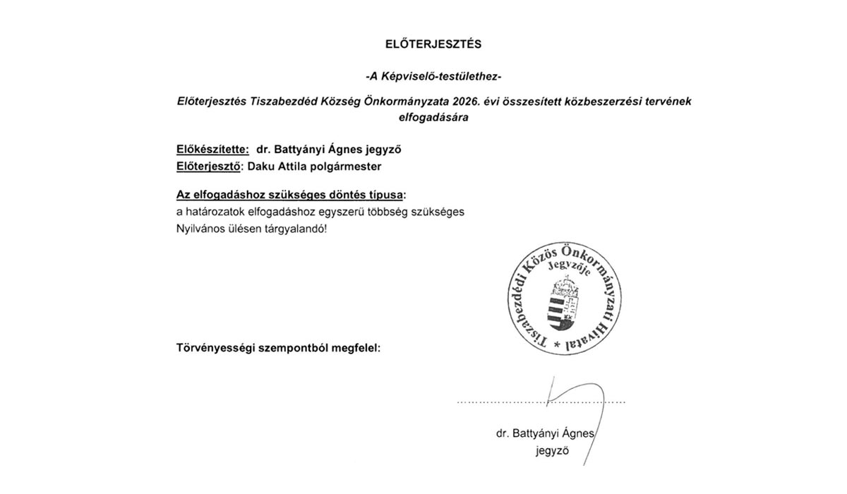 Read more about the article Képviselő-testületi ülés 2026.01.29. – 8. ELŐTERJESZTÉS