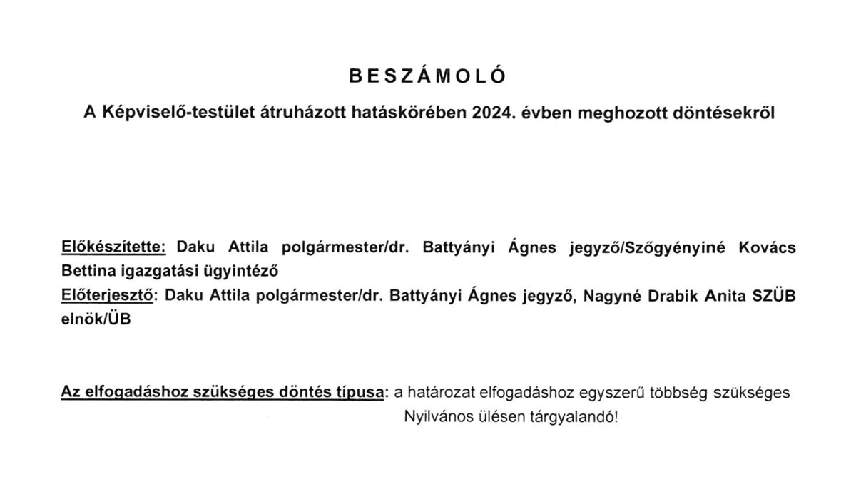 Read more about the article 2025.01.30-i Képviselő-testületi ülés – Átruházott hatáskör