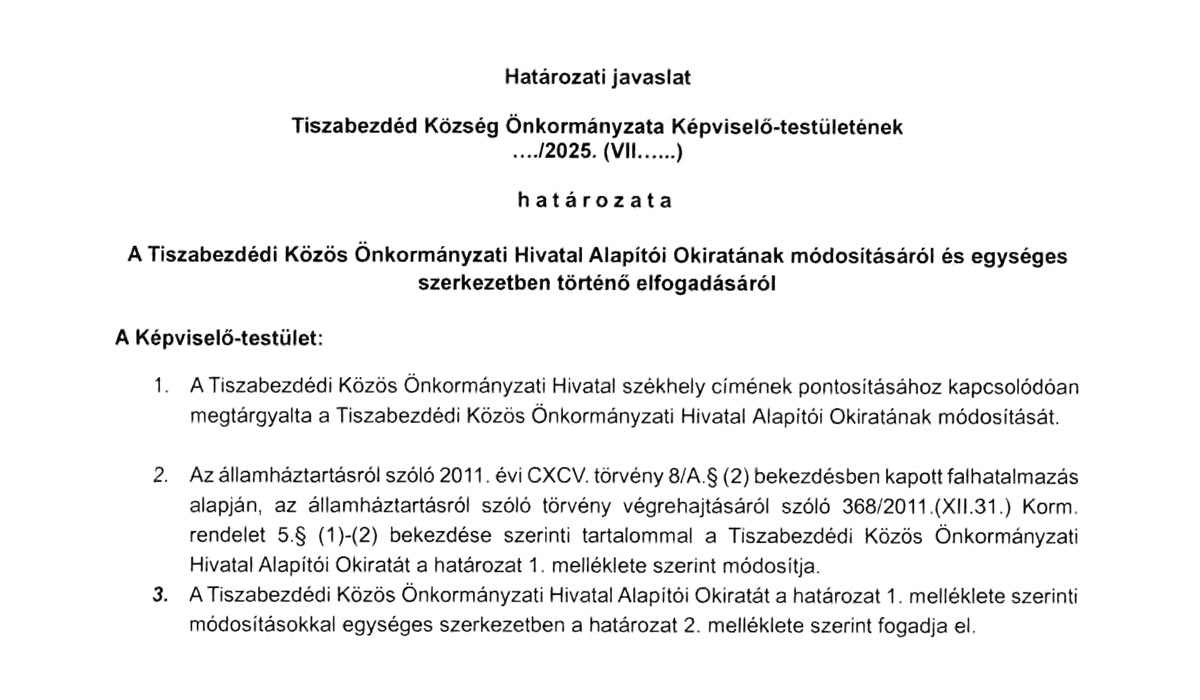 Read more about the article 2025.07.15-i Rendkívüli Képviselő-testületi ülés – Alapítói Okirat módosítás