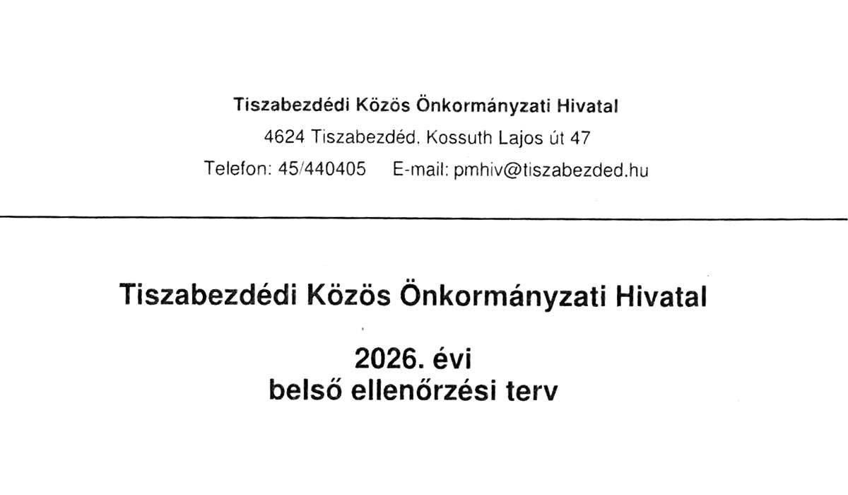 You are currently viewing 2025.10.28-i Képviselő-testületi ülés – Belső Ellenőrzési Terv 2026 év