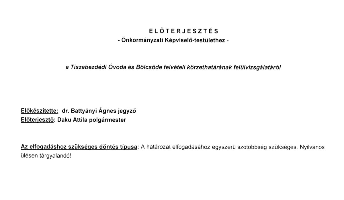 Read more about the article 2025.03.04-i Képviselő-testületi ülés – Óvodai körzethatár felülvizsgálata