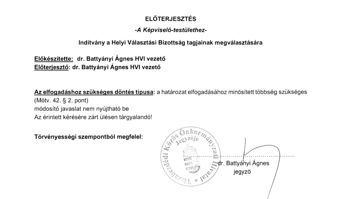 Read more about the article Képviselő-testületi zárt ülés 2026.03.10. – HVB választás