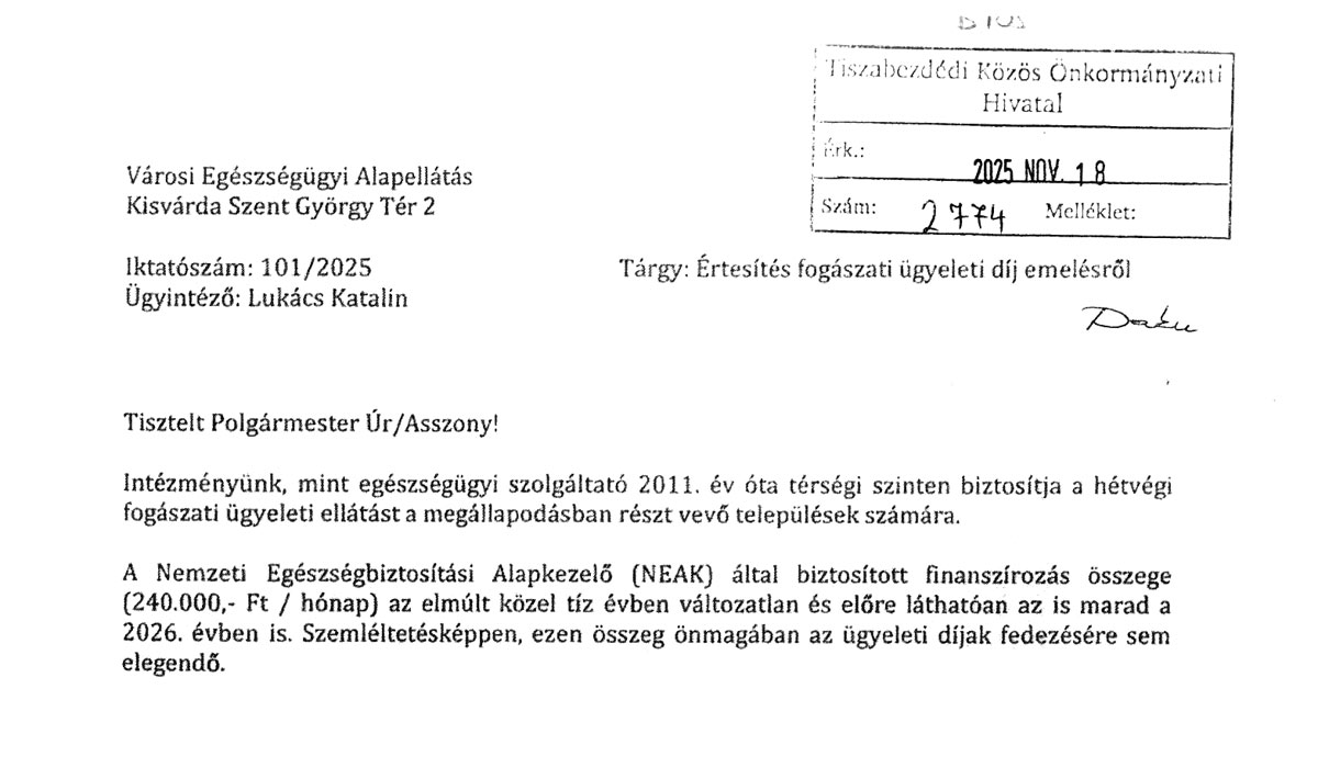Read more about the article 2025.12.01- i Képviselő-testületi ülés – Fogászati ügyeleti díj