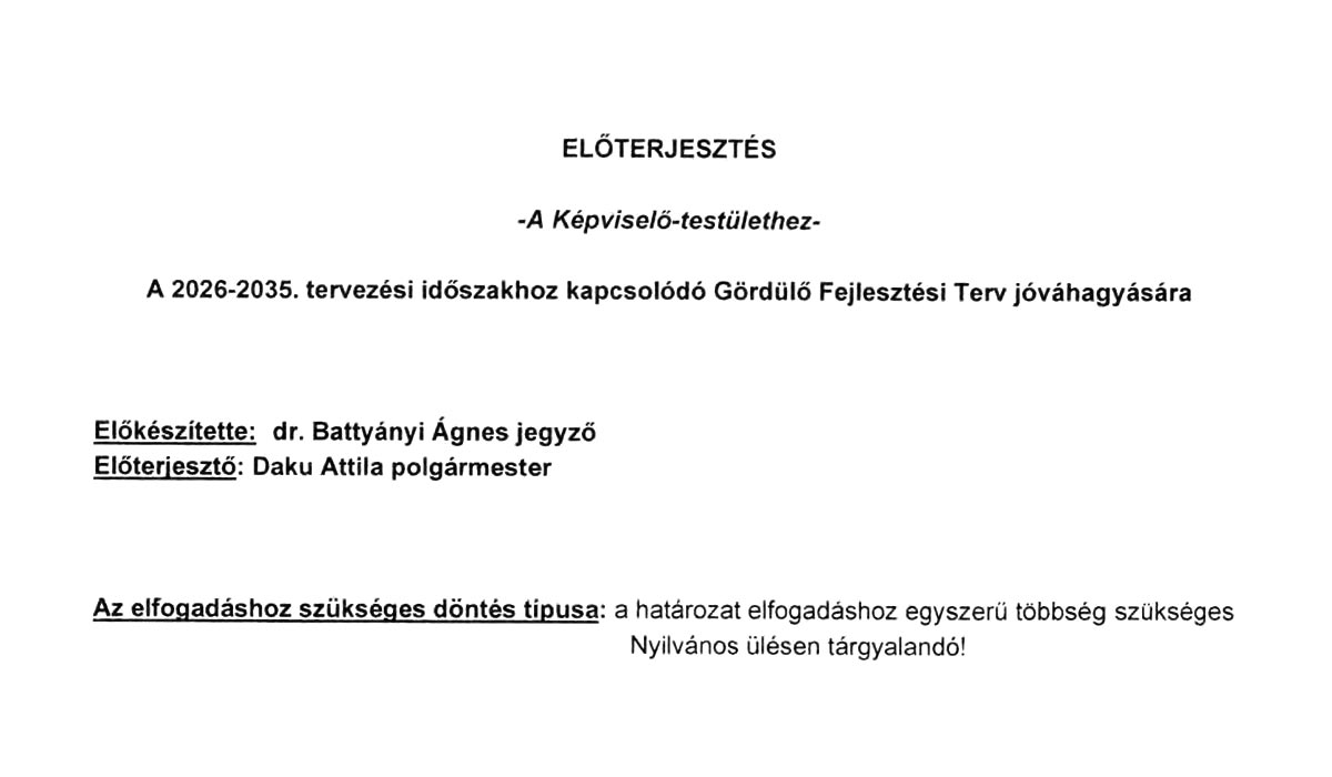 Read more about the article 2025.09.23-i Képviselő-testületi ülés – Gördülő Fejlesztési Terv