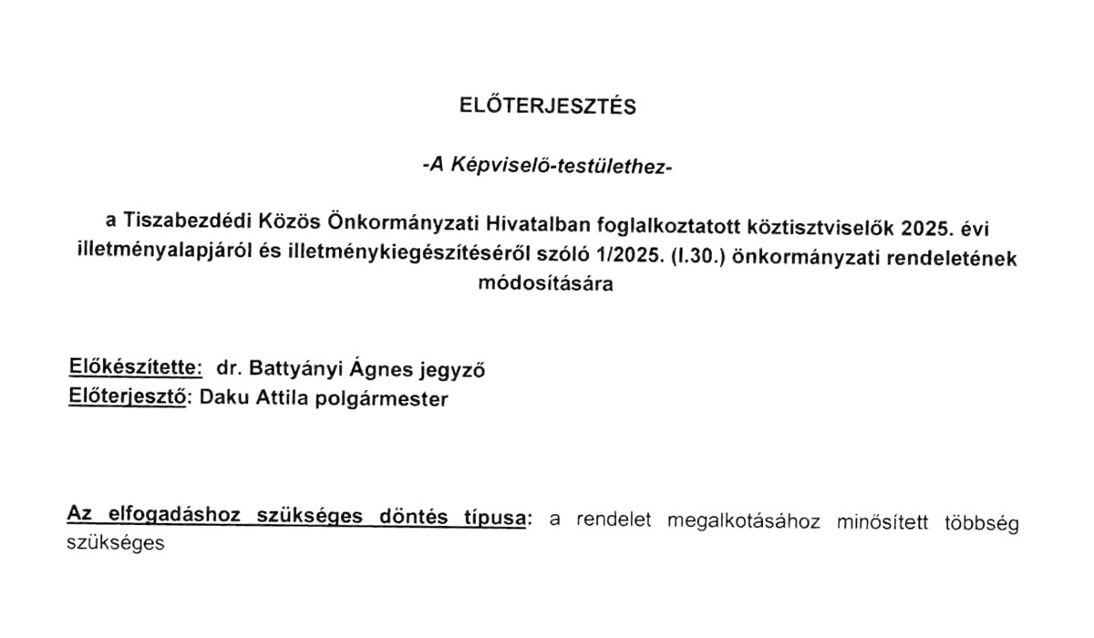 Read more about the article 2025.07.15-i Rendkívüli Képviselő-testületi ülés – Illetményalap emelése