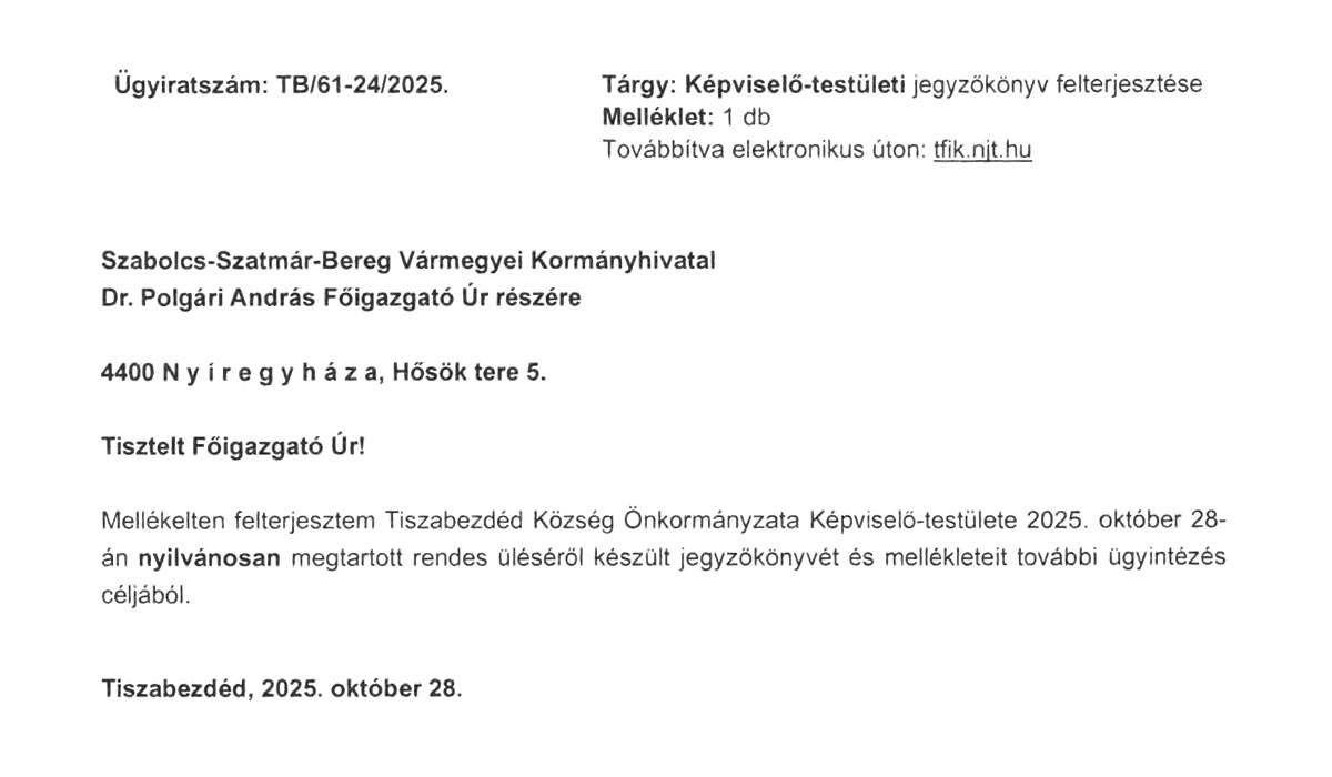 Read more about the article 2025.09.23-i Képviselő-testületi ülés – Jegyzőkönyv