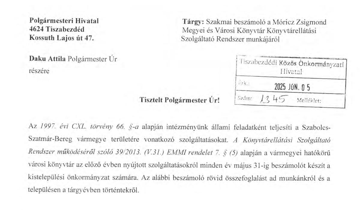 Read more about the article 2025.07.15-i Rendkívüli Képviselő-testületi ülés – Megyei Könyvtár beszámoló