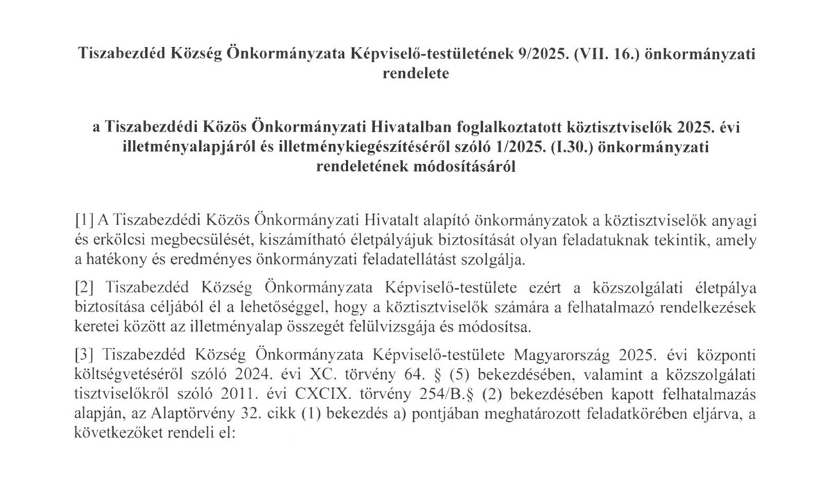 Read more about the article 2025.07.15-i Rendkívüli Képviselő-testületi ülés – Önkormányzati Rendelet 9 2025