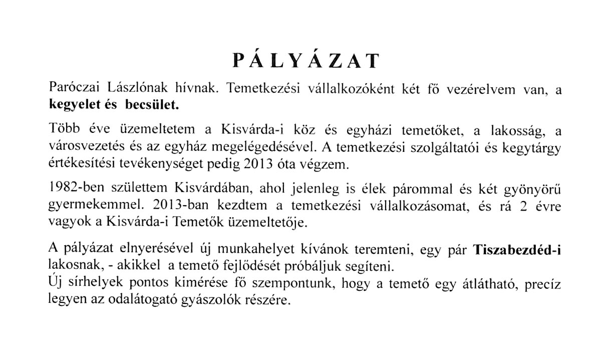 Read more about the article 2025.03.04-i Képviselő-testületi ülés – Pályázat 2 Temetőüzemeltetői