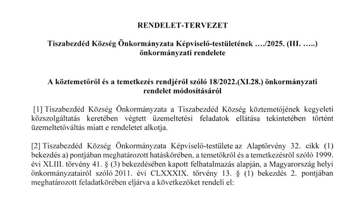 Read more about the article 2025.03.04-i Képviselő-testületi ülés – Rendelet tervezet, Temető