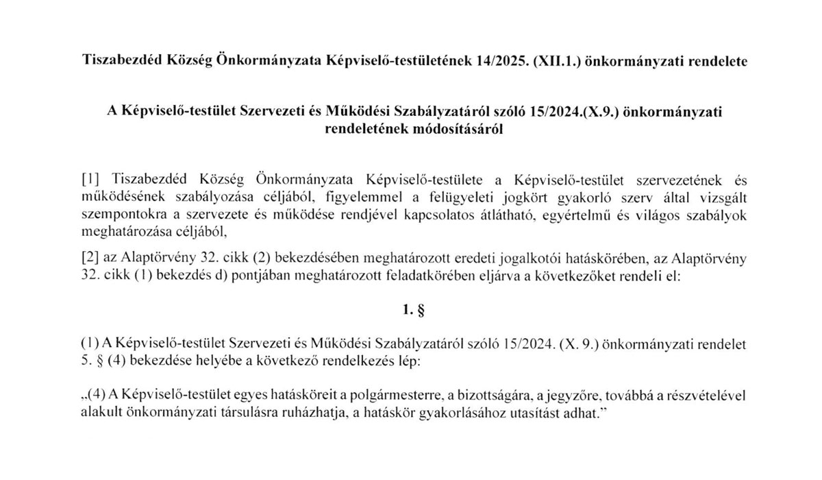 Read more about the article 2025.12.01- i Képviselő-testületi ülés – SZMSZ módosítás