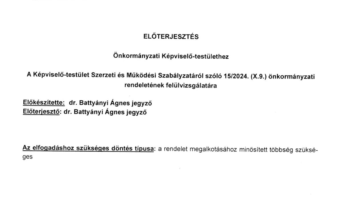 You are currently viewing 2025.12.01- i Képviselő-testületi ülés – SZMSZ önkormányzati rendelet