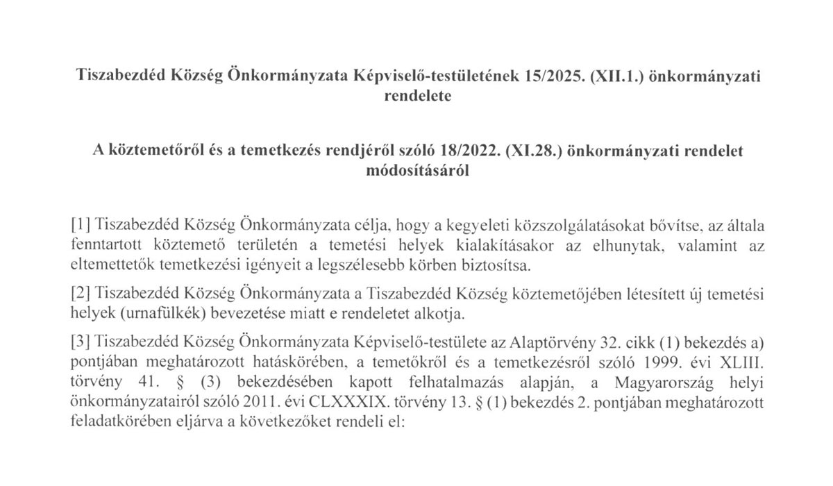 You are currently viewing 2025.12.01- i Képviselő-testületi ülés – Temető rend
