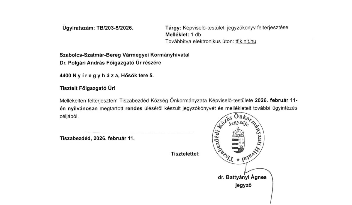 Read more about the article Képviselő-testületi ülés 2026.02.11. – Testületi jegyzőkönyv