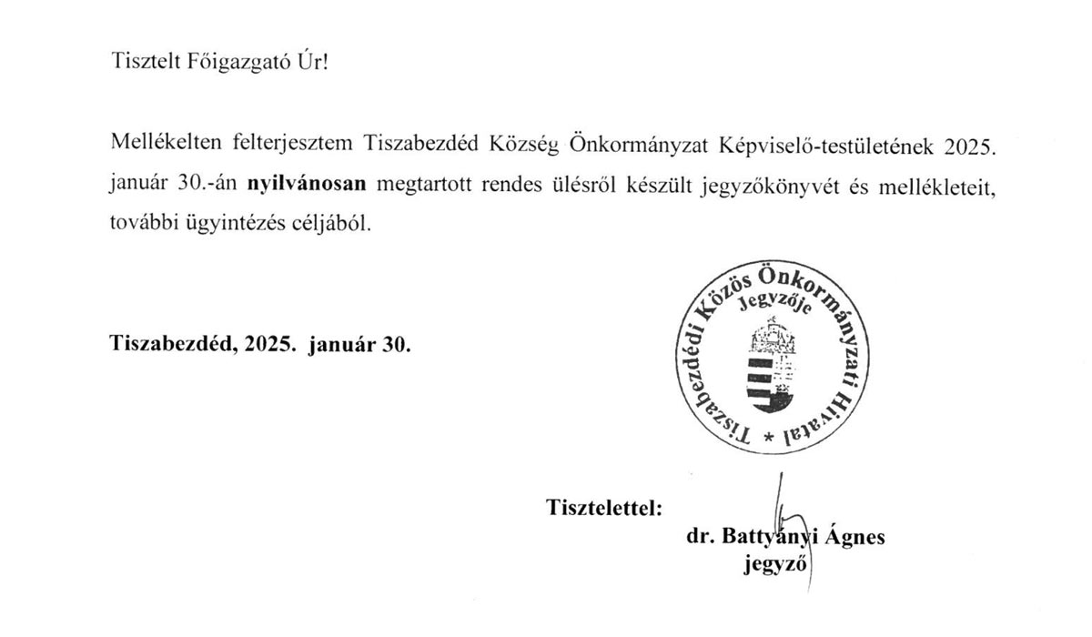 Read more about the article 2025.01.30-i Képviselő-testületi ülés – Jegyzőkönyv