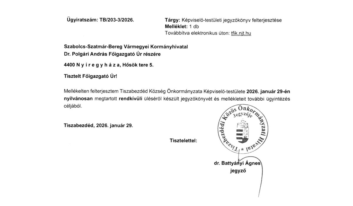 Read more about the article Tiszabezdéd Község önkormányzata Képviselő-testületének 2/2026. (I. 29.) önkormányzati rendelete