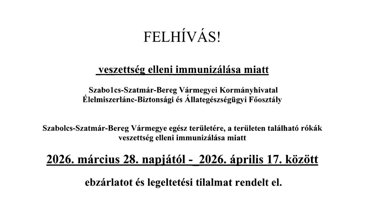 Read more about the article Felhívás veszettség elleni immunizálásra – 2026