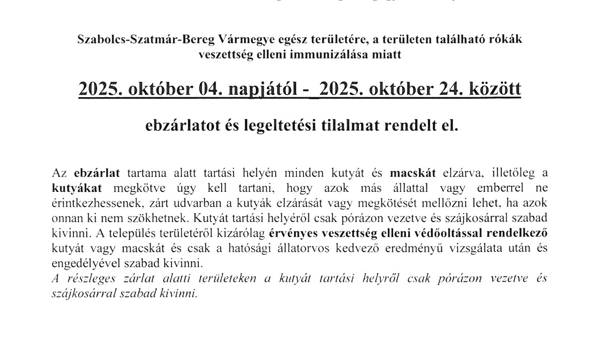 You are currently viewing FELHÍVÁS – Veszettség elleni immunizálásra 2025. 09.