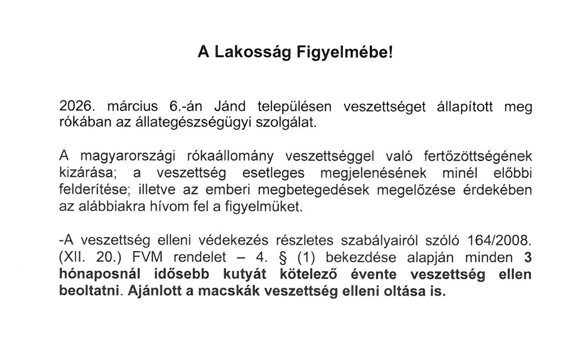 Read more about the article A lakosság figyelmébe!
