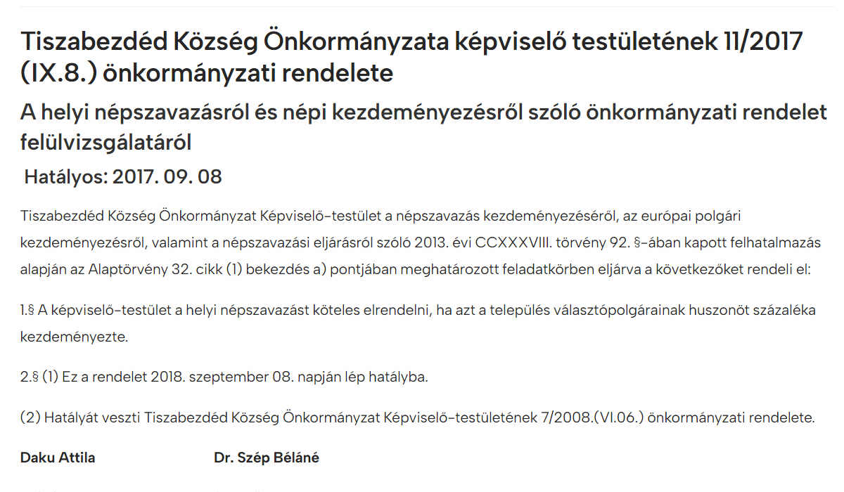 Read more about the article Önkormányzati rendeletek 2017 – A helyi népszavazásról és népi kezdeményezésről