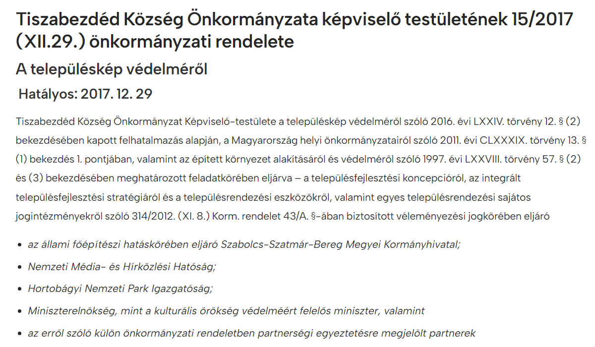 Read more about the article Önkormányzati rendeletek 2017 – A településkép védelméről