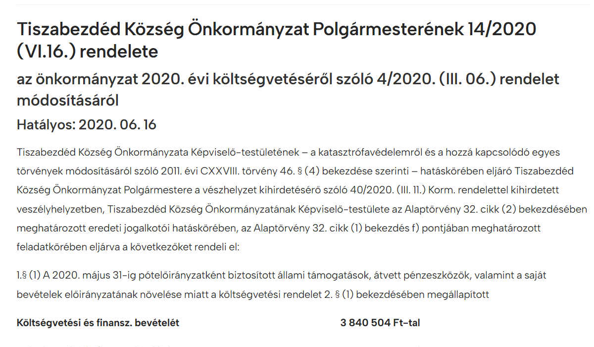 Read more about the article Önkormányzati rendeletek 2019 – 2020. évi költségvetési rendelet módosításáról