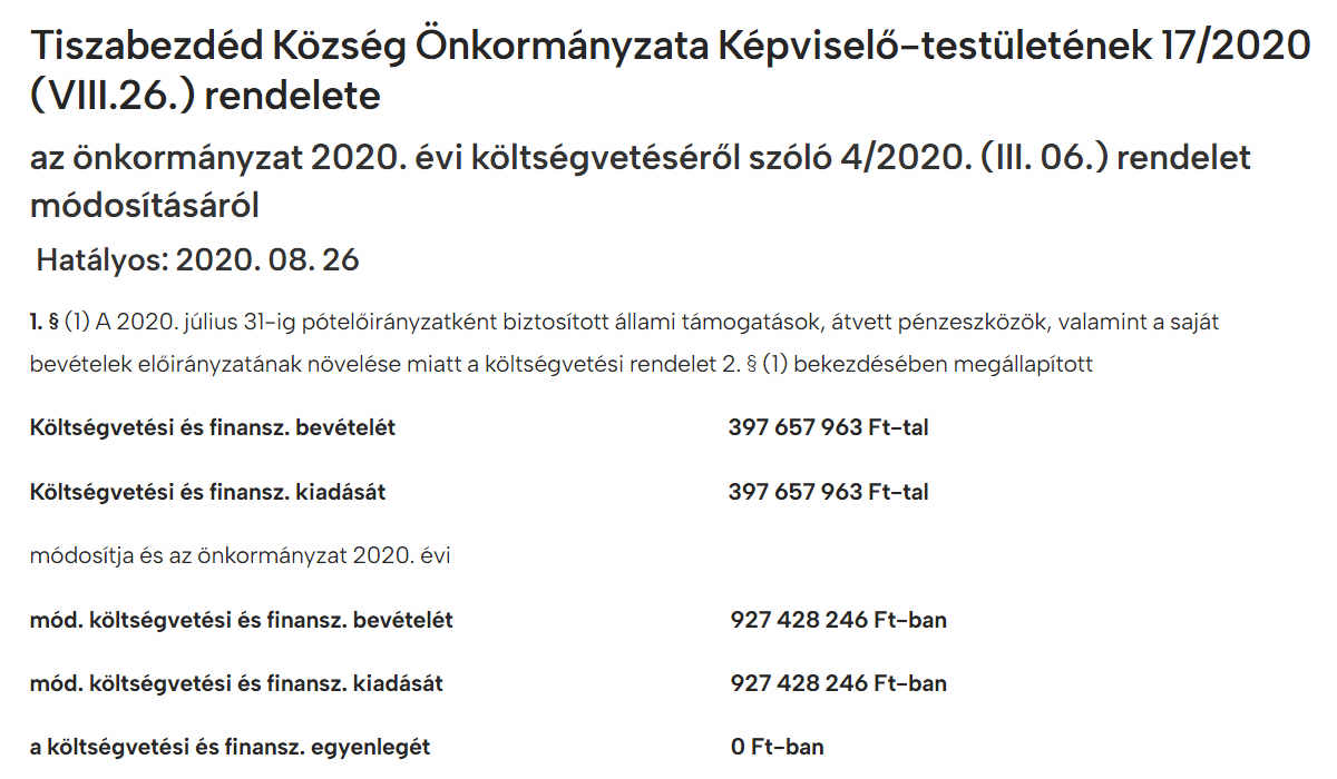 Read more about the article Önkormányzati rendeletek 2020 – A képviselő-testület 17/2020 VIII.26. rendelete