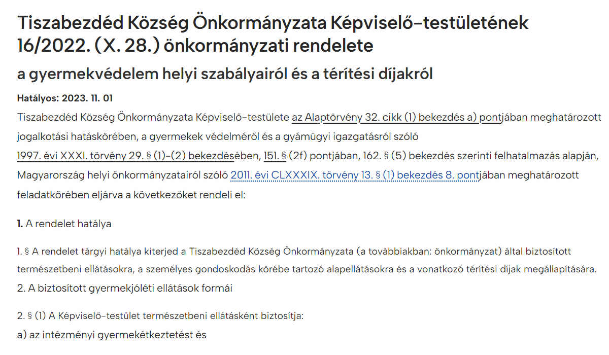 Read more about the article Önkormányzati rendeletek 2022 – A gyermekvédelem helyi szabályairól és a térítési díjakról