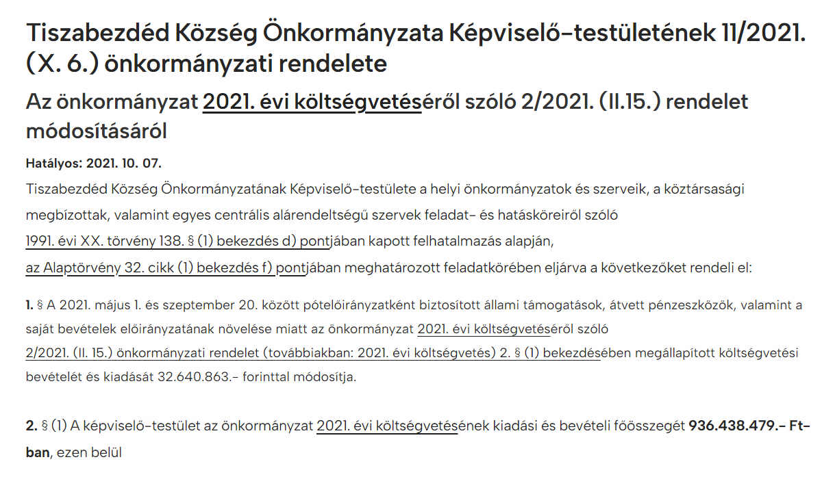 Read more about the article Önkormányzati rendeletek 2021 – A képviselő-testület 11/2021. X. 6. önkormányzati rendelete