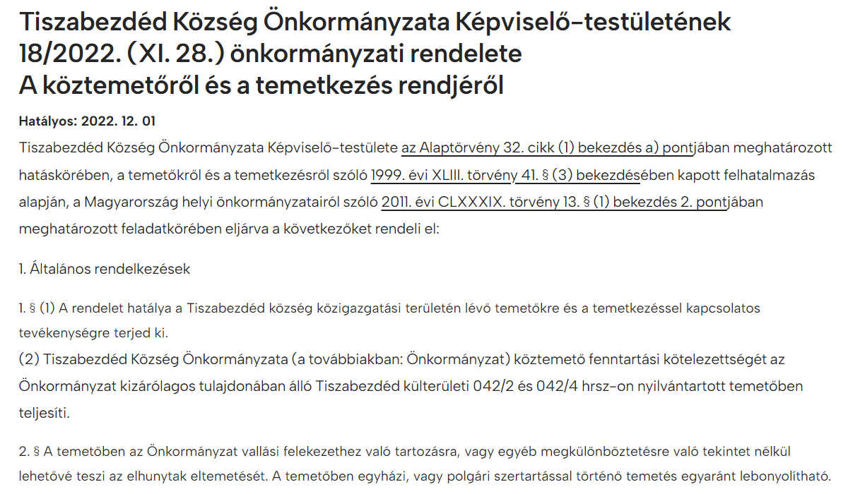 Read more about the article Önkormányzati rendeletek 2022 – A köztemetőről és a temetkezés rendjéről