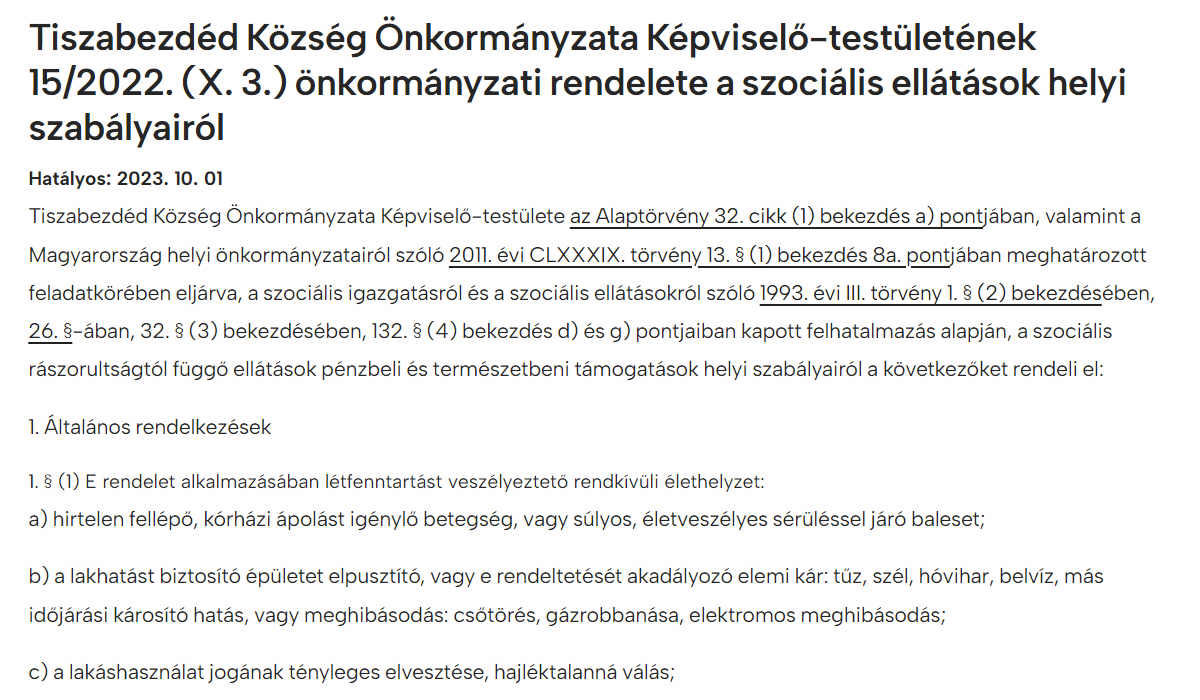 Read more about the article Önkormányzati rendeletek 2022 – Rendelet a szociális ellátások helyi szabályairól