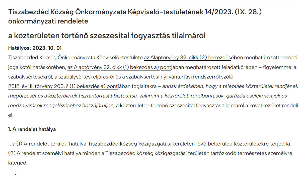 Read more about the article Önkormányzati rendeletek 2023 – A közterületen történő szeszesital fogyasztás tilalmáról