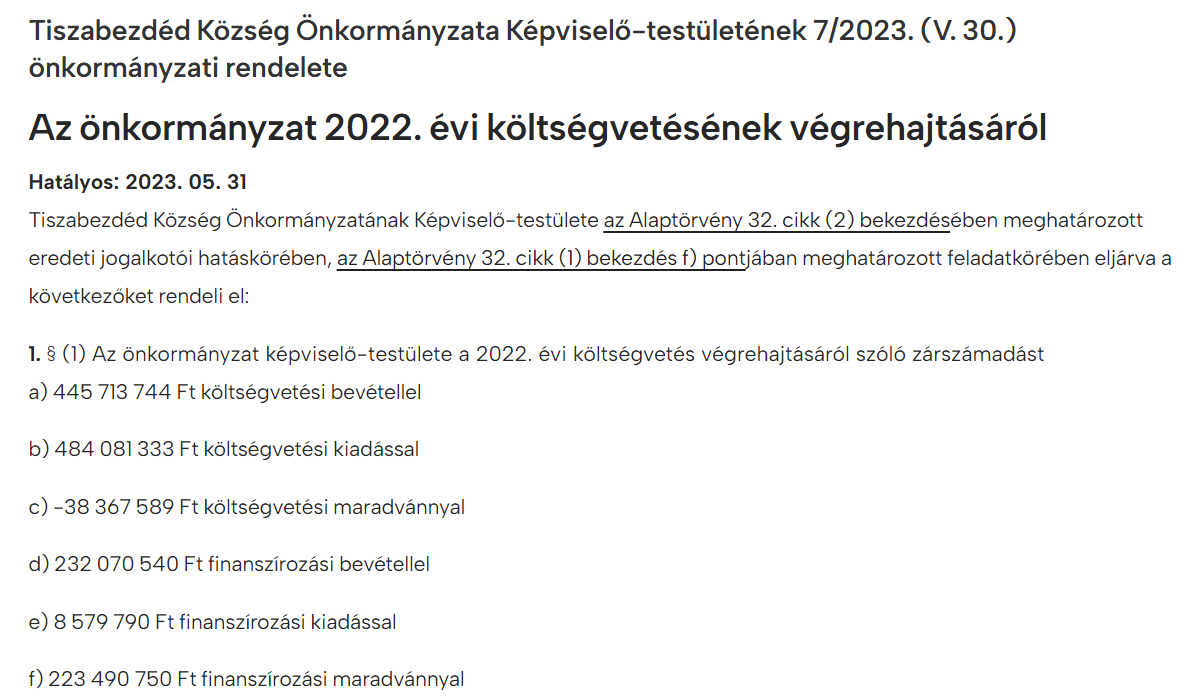 You are currently viewing Önkormányzati rendeletek 2023 – Az önkormányzat 2022. évi költségvetésének végrehajtásáról