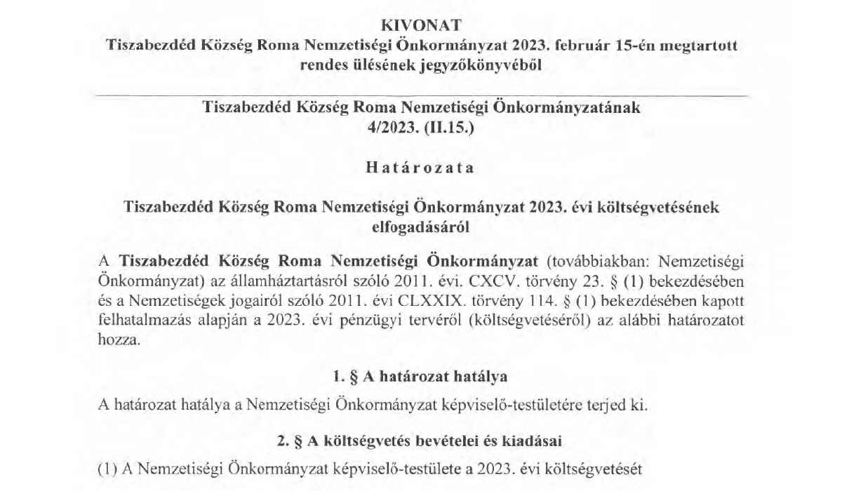Read more about the article Roma Nemzetiségi Önkormányzat határozatok 2023 – RNO 2023 KV Alaphatározat