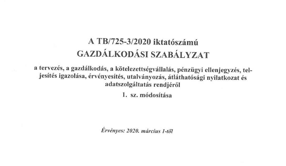 Read more about the article Szabályzatok – TB/725-3/2020 Gazdálkodási Szabályzat